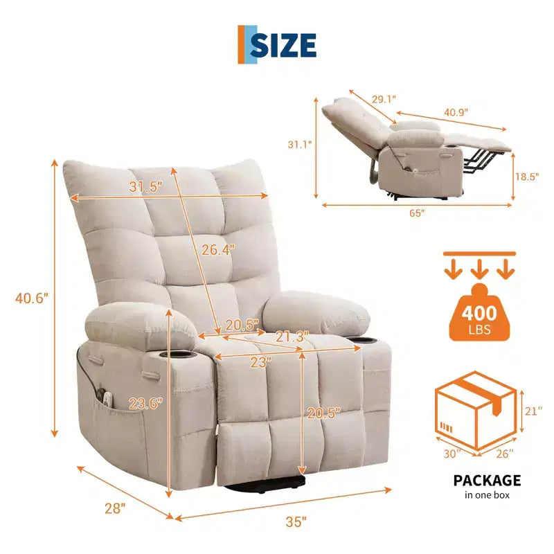 Fauteuil inclinable releveur surdimensionné, Rembourrage doux et confortable