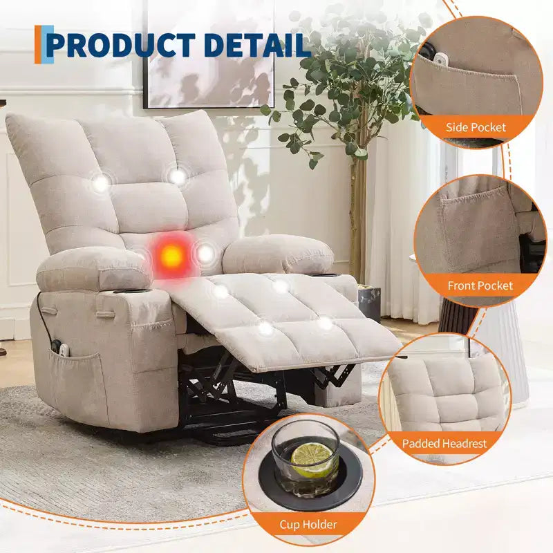 Fauteuil inclinable releveur surdimensionné, Rembourrage doux et confortable