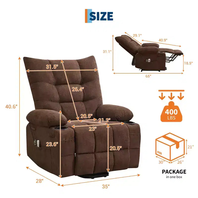 Fauteuil inclinable releveur surdimensionné, Rembourrage doux et confortable