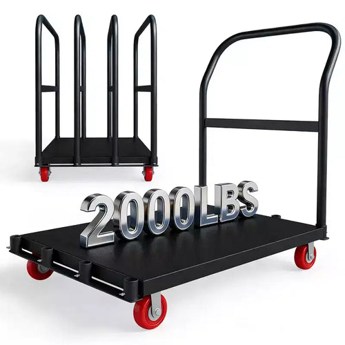 2000LBS Heavy Duty Panel Truck Cart, 2-Side Handrails Dolly with 5 Wheels, 37x24INCH All-Weather Platform Cart for Easy Assembly & Storage
