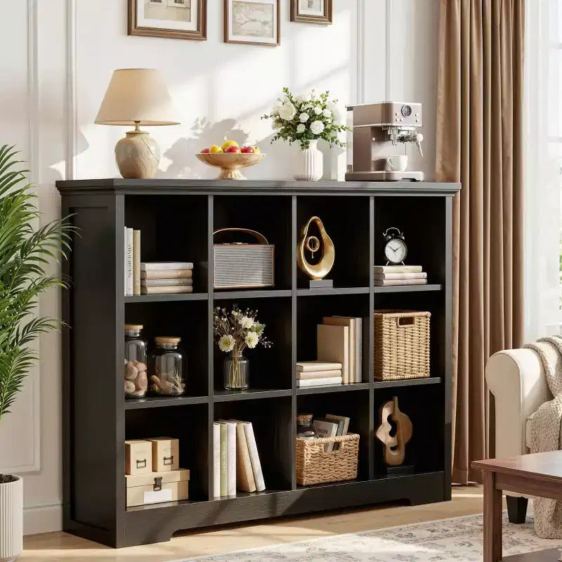 Besiost 12-Cube Bookshelf with Charging Station, Bin Storage Organizer