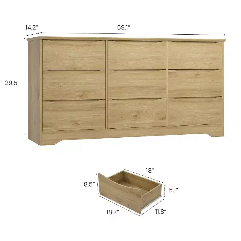 Commode haute en bois à 9 tiroirs, Meuble de rangement moderne