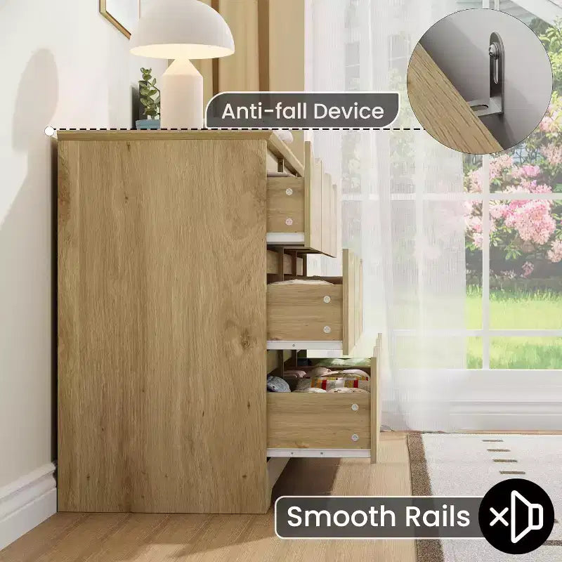 Commode haute en bois à 9 tiroirs, Meuble de rangement moderne
