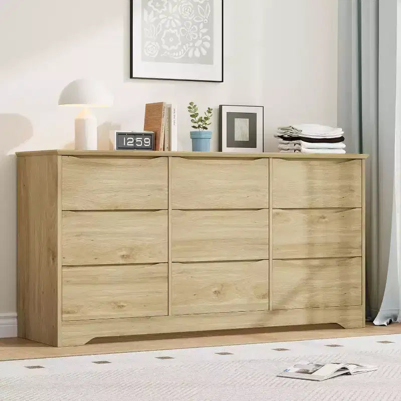 Commode haute en bois à 9 tiroirs, Meuble de rangement moderne