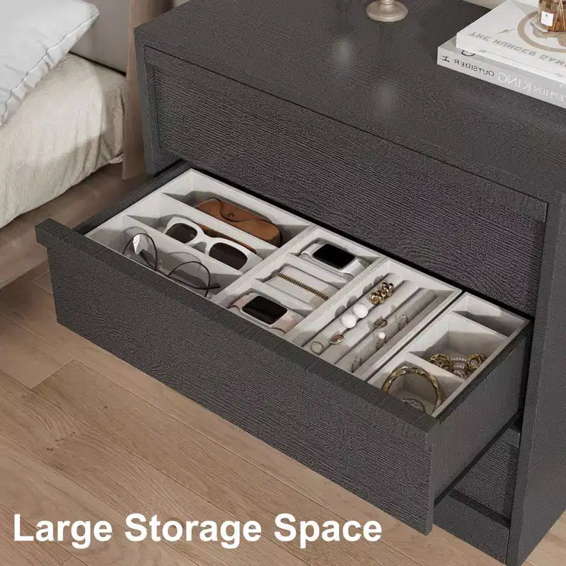 Table de chevet moderne à 3 tiroirs avec grand espace de rangement