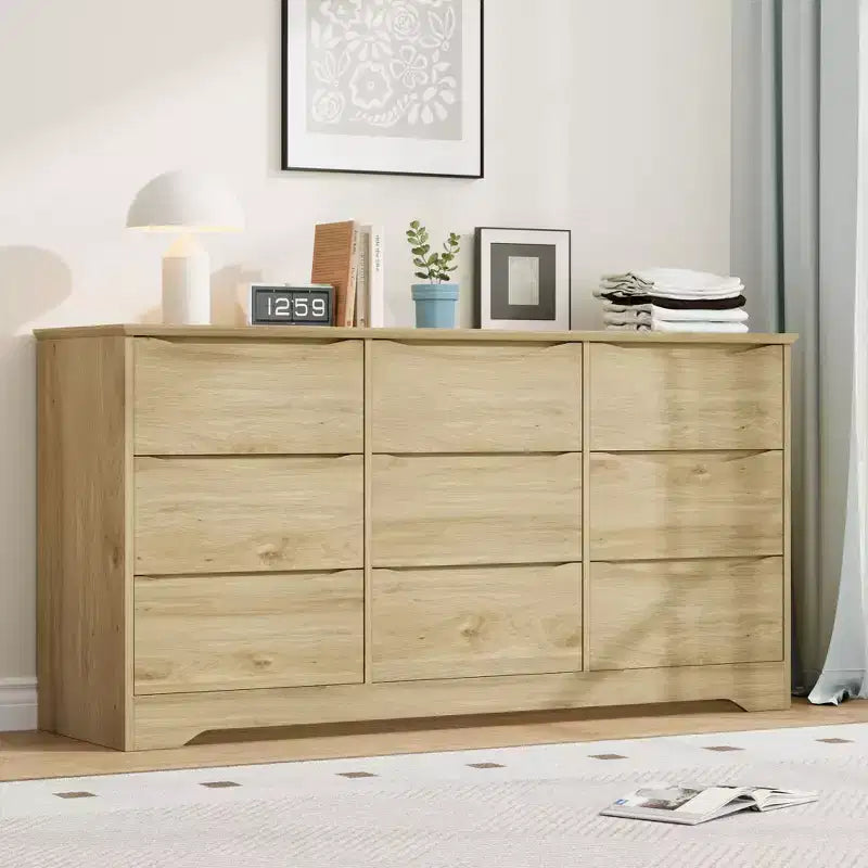 Commode en bois moderne à 9 tiroirs, rangement profond, design robuste