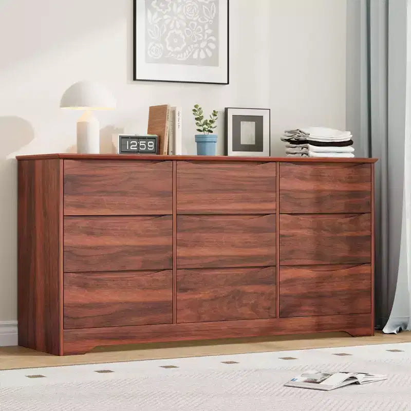 Commode en bois moderne à 9 tiroirs, rangement profond, design robuste