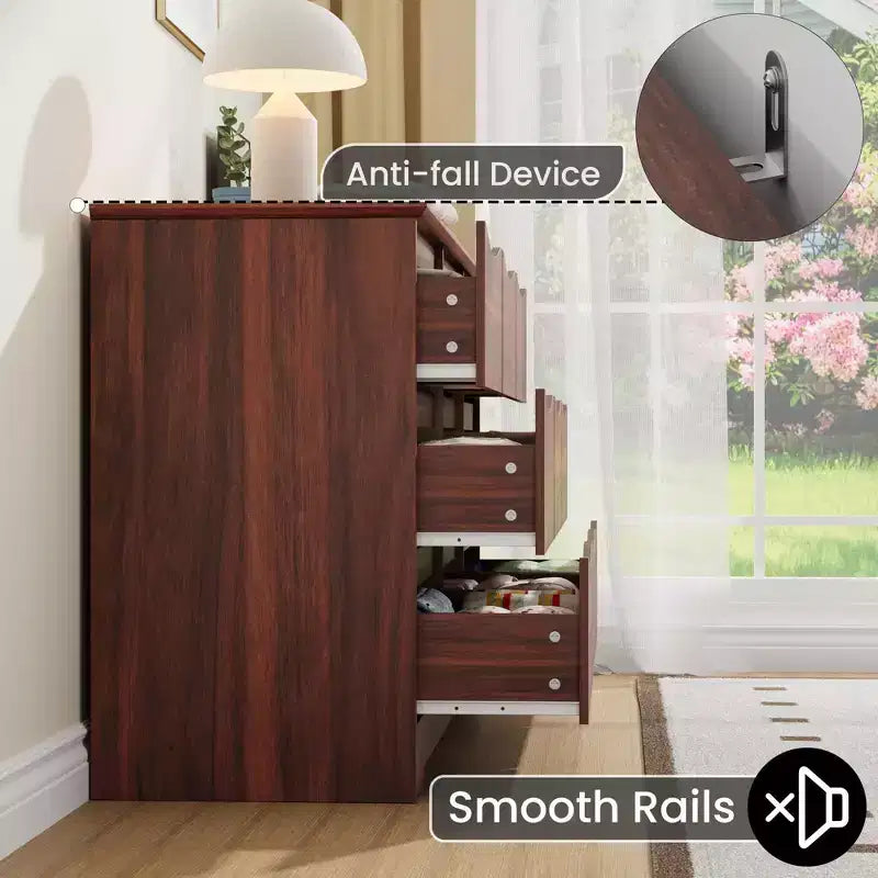 Commode en bois moderne à 9 tiroirs, rangement profond, design robuste