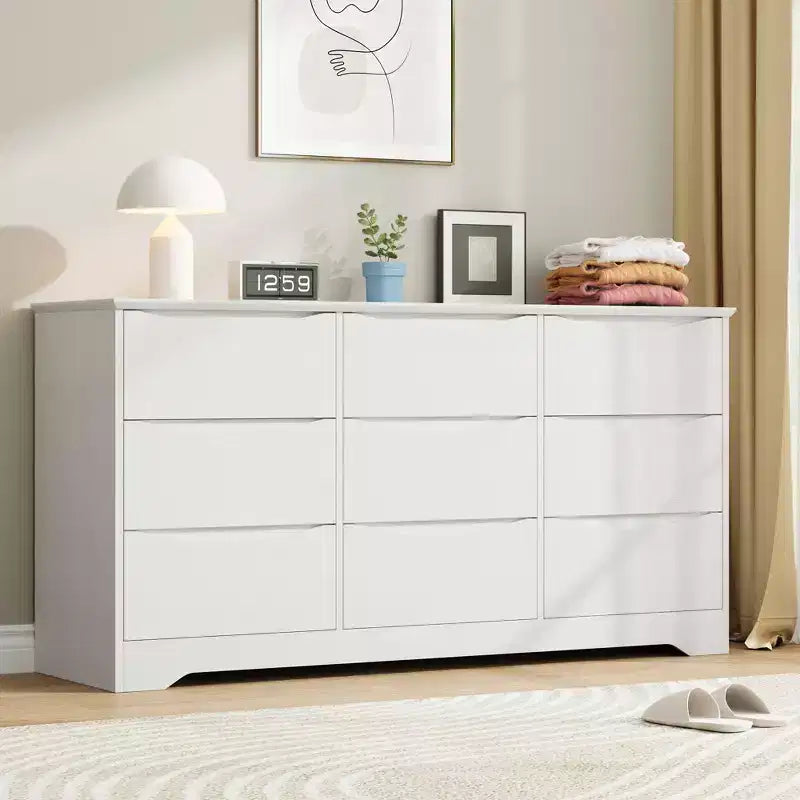 Commode en bois moderne à 9 tiroirs, rangement profond, design robuste