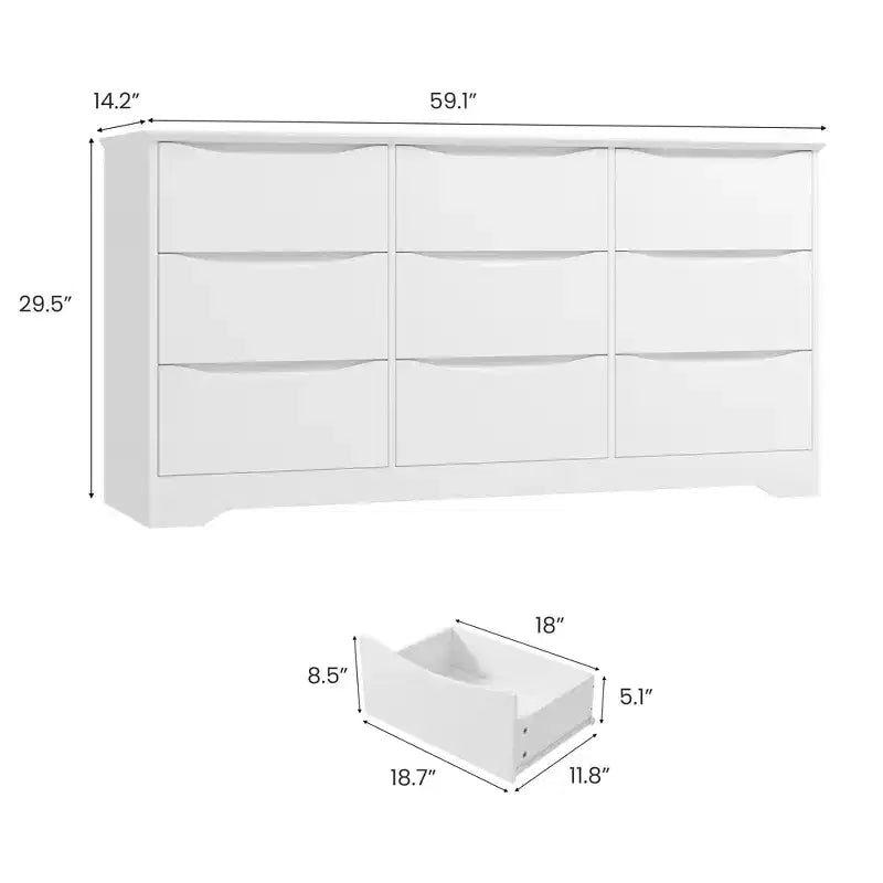 Commode en bois moderne à 9 tiroirs, rangement profond, design robuste