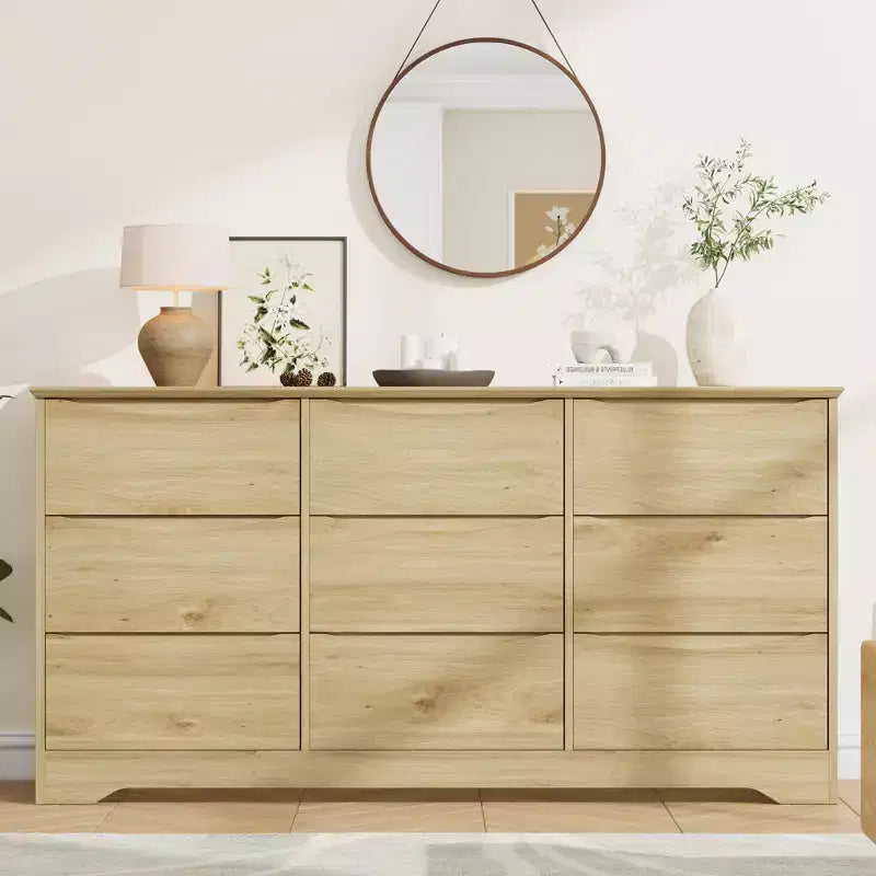 Commode en bois moderne à 9 tiroirs, rangement profond, design robuste