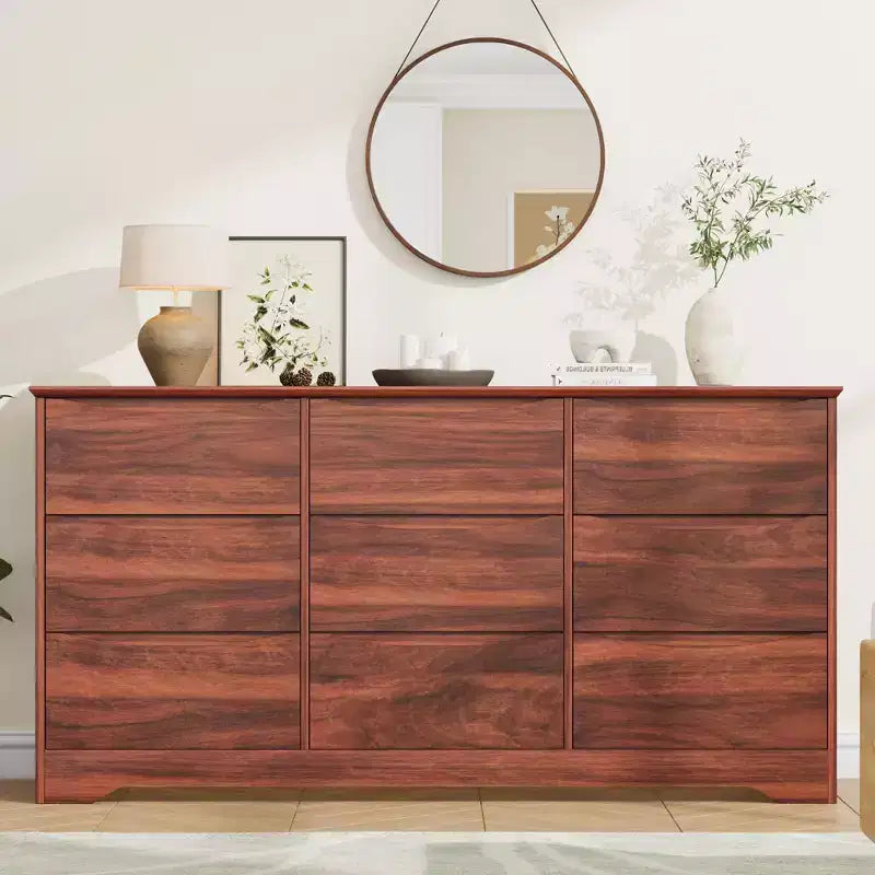 Commode en bois moderne à 9 tiroirs, rangement profond, design robuste