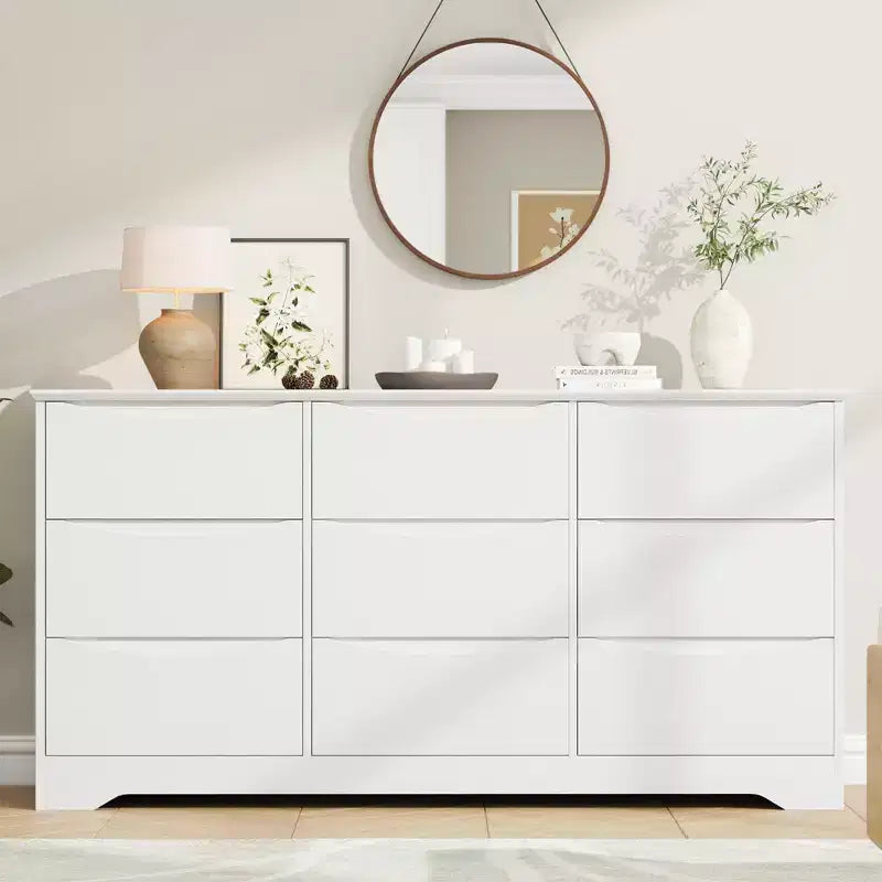 Commode en bois moderne à 9 tiroirs, rangement profond, design robuste