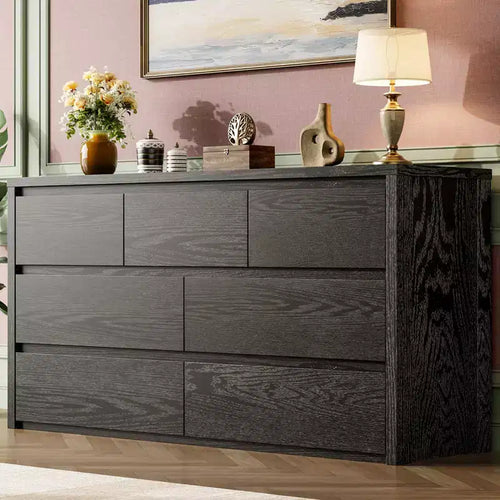 6-Drawer Modern Wide Wood Dresser - Handle-Free Storage Chest of Drawers for Bedroom, Hallway and Living Room