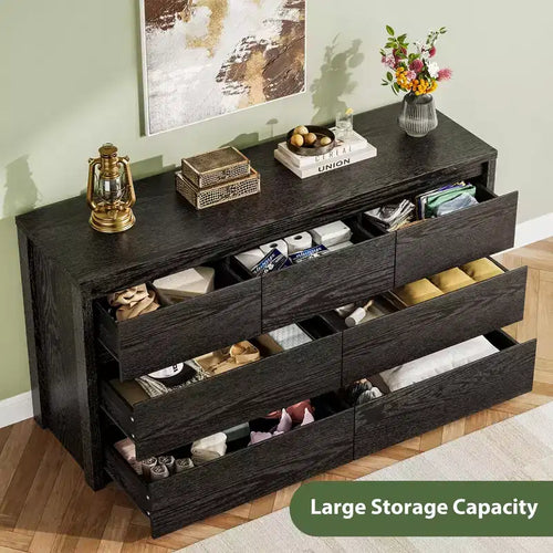 6-Drawer Modern Wide Wood Dresser - Handle-Free Storage Chest of Drawers for Bedroom, Hallway and Living Room