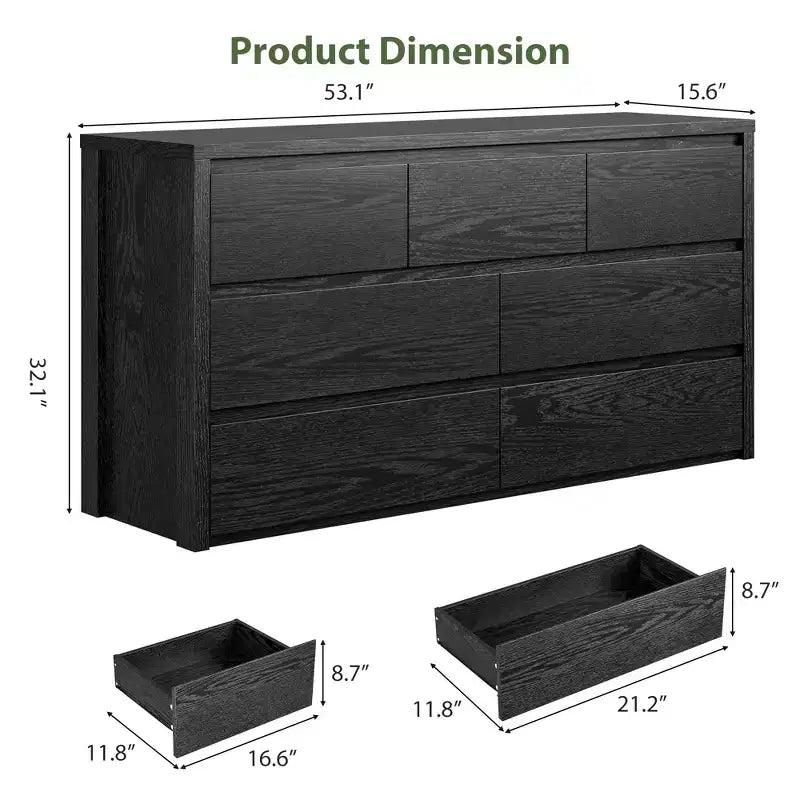 6-Drawer Modern Wide Wood Dresser - Handle-Free Storage Chest of Drawers for Bedroom, Hallway and Living Room
