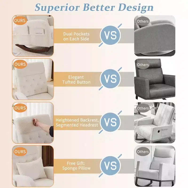 Karl Home Upholstered Beige Rocking Chair