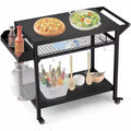 Outdoor Grill Cart with Wheels Heavy Duty Steel Prep Table, Shelves, Hooks and Gas Stand for Pizza Oven and BBQ Ideal for Camping and Garden