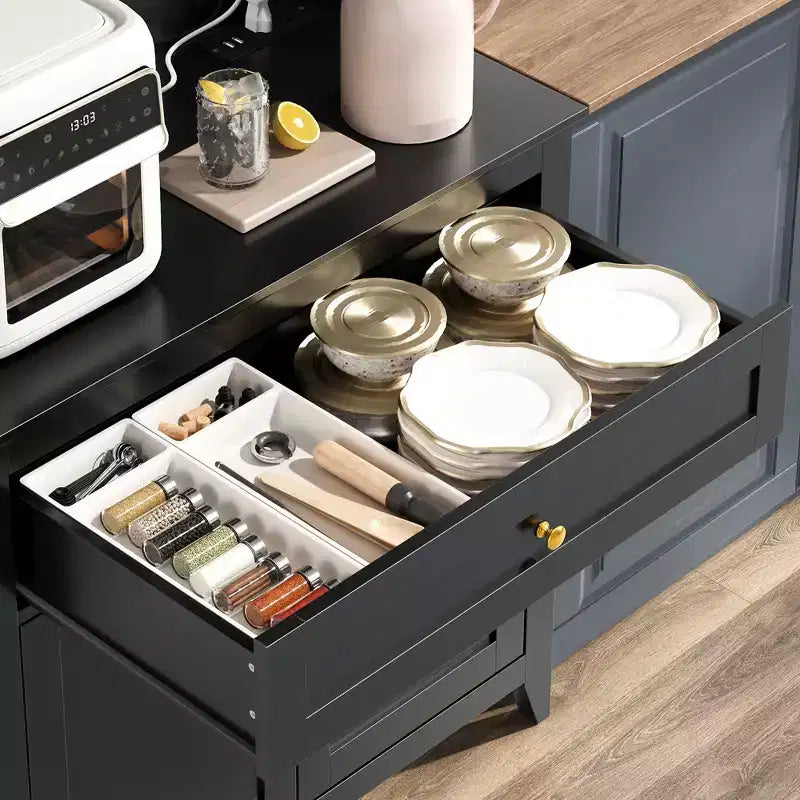 63 Kitchen Pantry Cabinet with Charging Station, Coffee Bar Station with 1 Large Drawer, Adjustable Shelves and 4 Hooks
