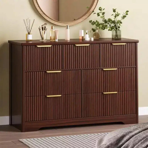47.24 Wide Fluted Dresser with 7 Drawers, Modern Chest of Drawers with Metal Handles, Wooden Storage Organizer for Bedroom, Living Room, Hallway