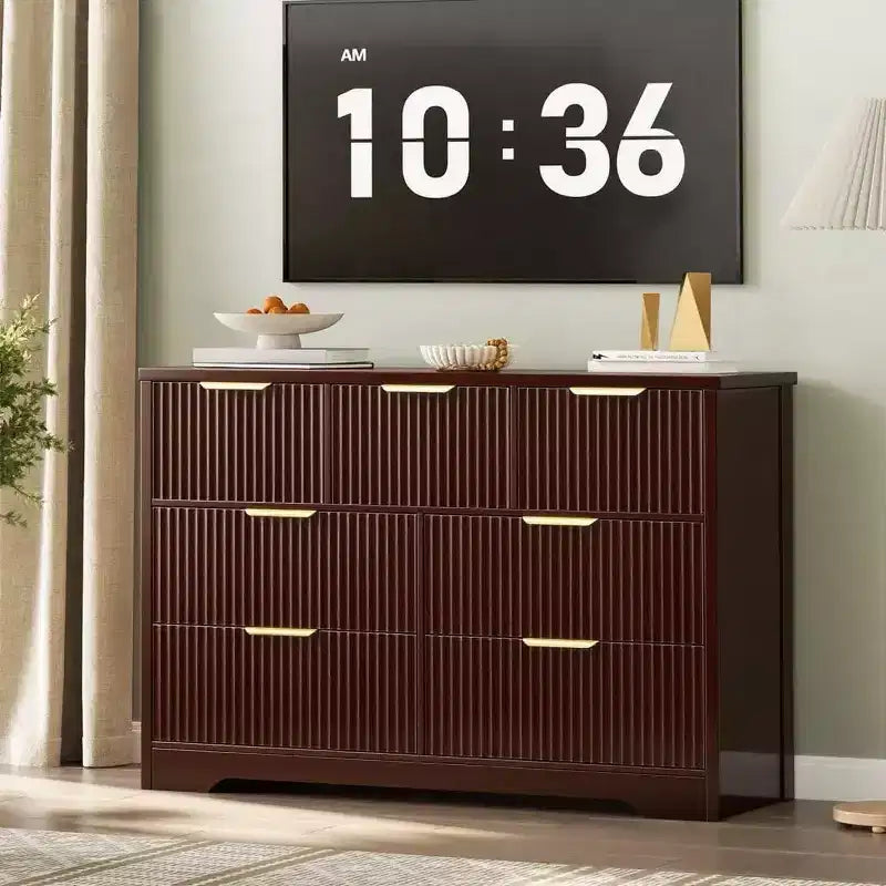 47.24 Wide Fluted Dresser with 7 Drawers, Modern Chest of Drawers with Metal Handles, Wooden Storage Organizer for Bedroom, Living Room, Hallway
