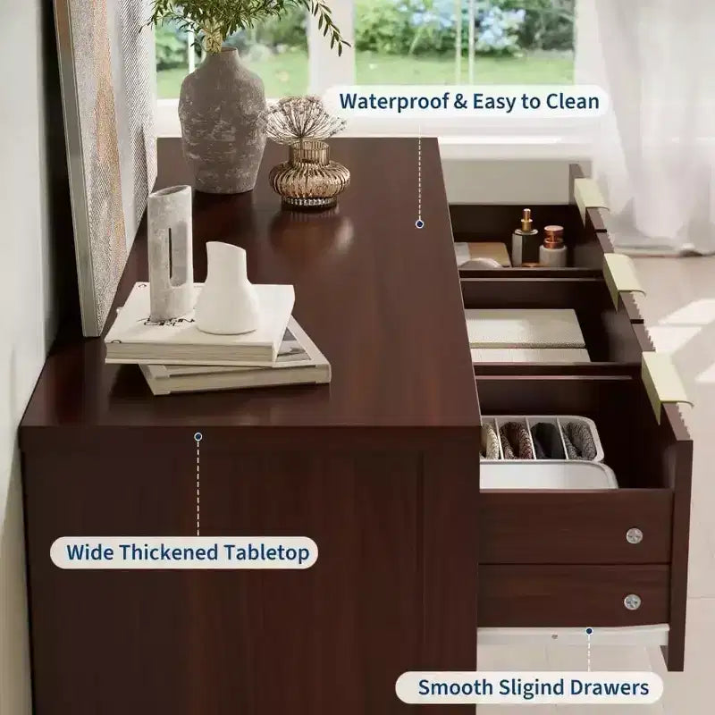 47.24 Wide Fluted Dresser with 7 Drawers, Modern Chest of Drawers with Metal Handles, Wooden Storage Organizer for Bedroom, Living Room, Hallway