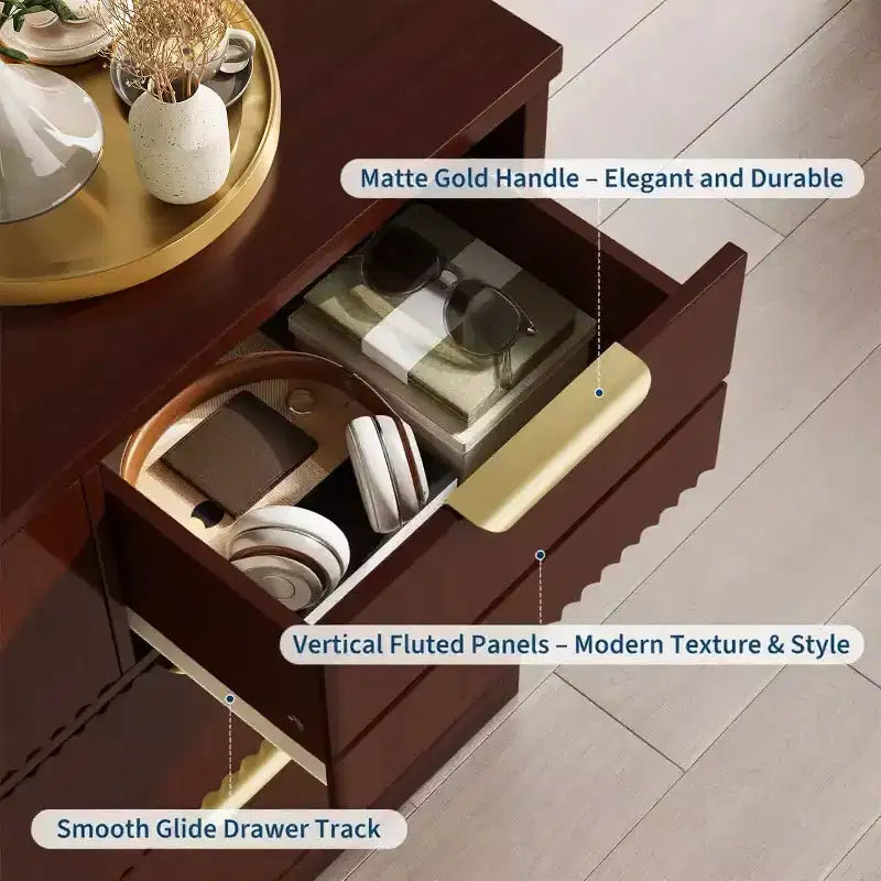47.24 Wide Fluted Dresser with 7 Drawers, Modern Chest of Drawers with Metal Handles, Wooden Storage Organizer for Bedroom, Living Room, Hallway