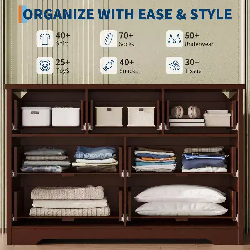 47.24 Wide Fluted Dresser with 7 Drawers, Modern Chest of Drawers with Metal Handles, Wooden Storage Organizer for Bedroom, Living Room, Hallway