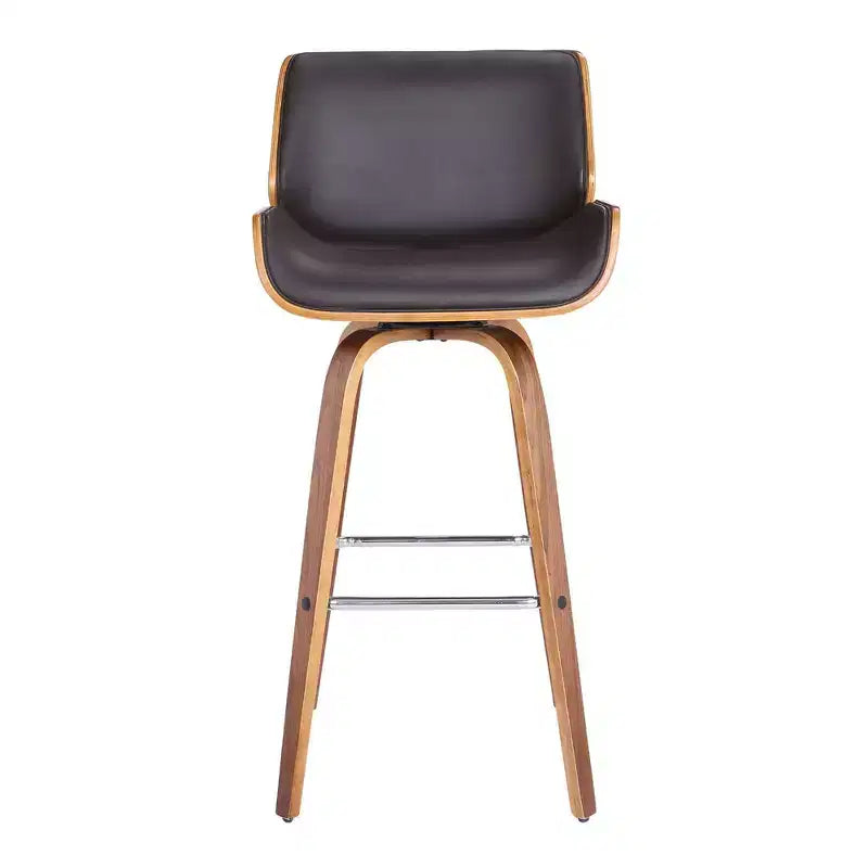 Tabouret de bar pivotant réglable mi-siècle en similicuir marron