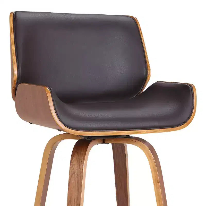 Tabouret de bar pivotant réglable mi-siècle en similicuir marron