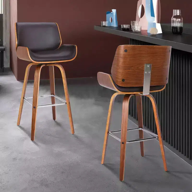 Tabouret de bar pivotant réglable mi-siècle en similicuir marron