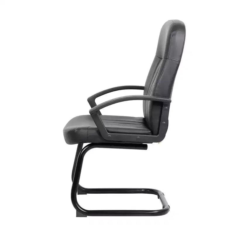 Fauteuil visiteur en similicuir, structure métallique noire, assise rembourrée, accoudoirs fixes