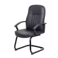 Fauteuil visiteur en similicuir, structure métallique noire, assise rembourrée, accoudoirs fixes