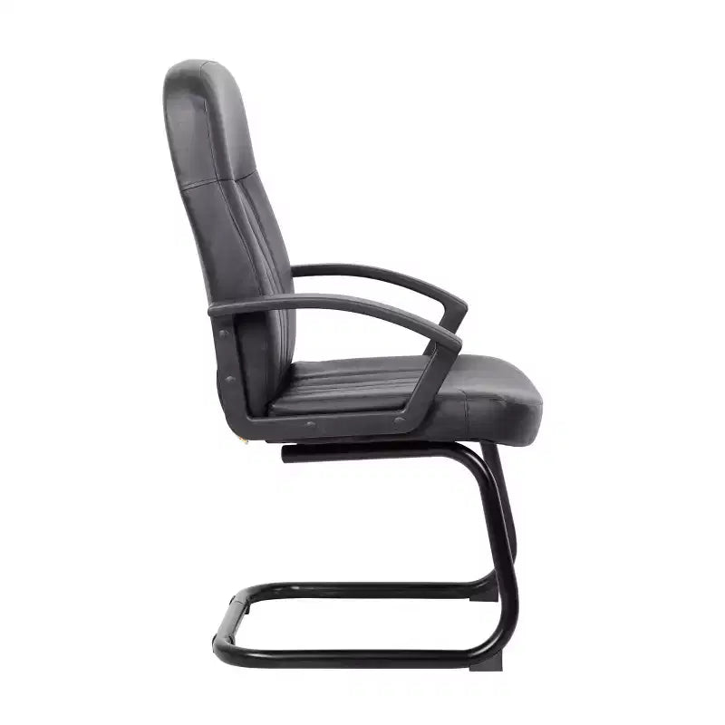Fauteuil visiteur en similicuir, structure métallique noire, assise rembourrée, accoudoirs fixes