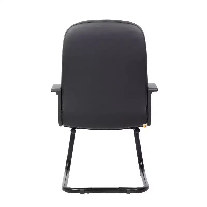 Fauteuil visiteur en similicuir, structure métallique noire, assise rembourrée, accoudoirs fixes