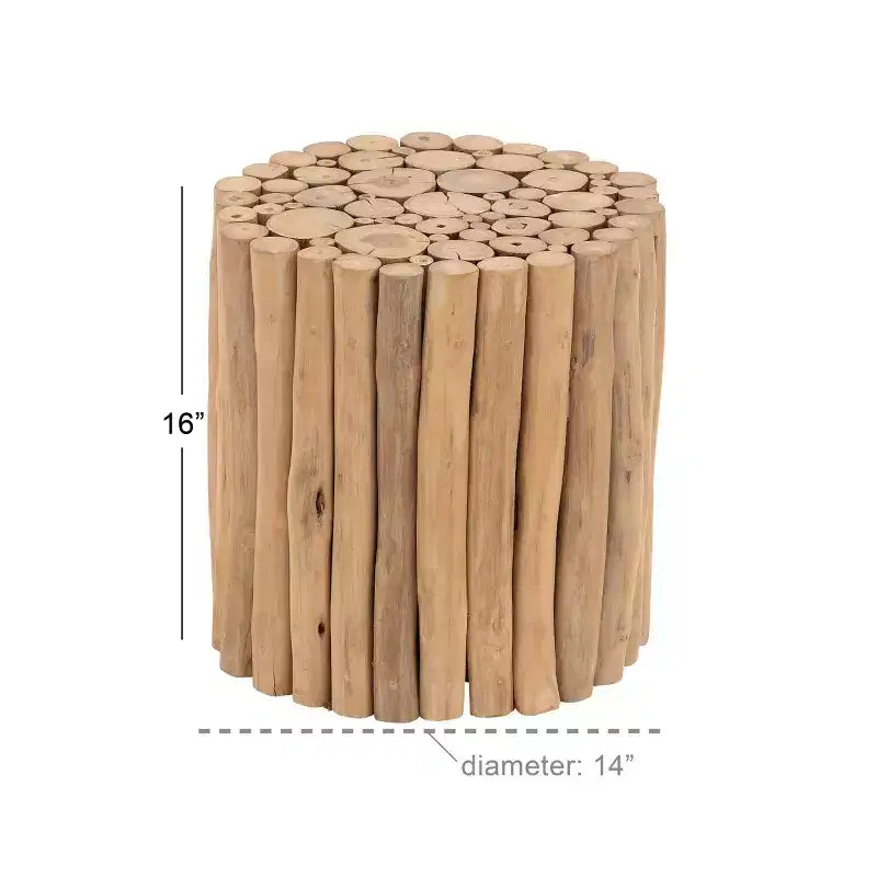 Olivia & May Contemporary Teak Wood Cylinder Side Table Brown: Handcrafted, No Assembly, Indoor Use
