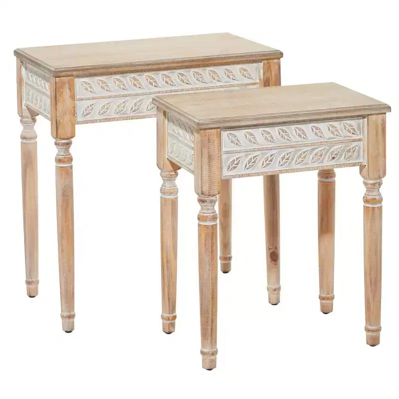 Set of 2 Farmhouse Wood Accent Tables Light Brown - Olivia & May: No Assembly Required, Living Room Furniture Set