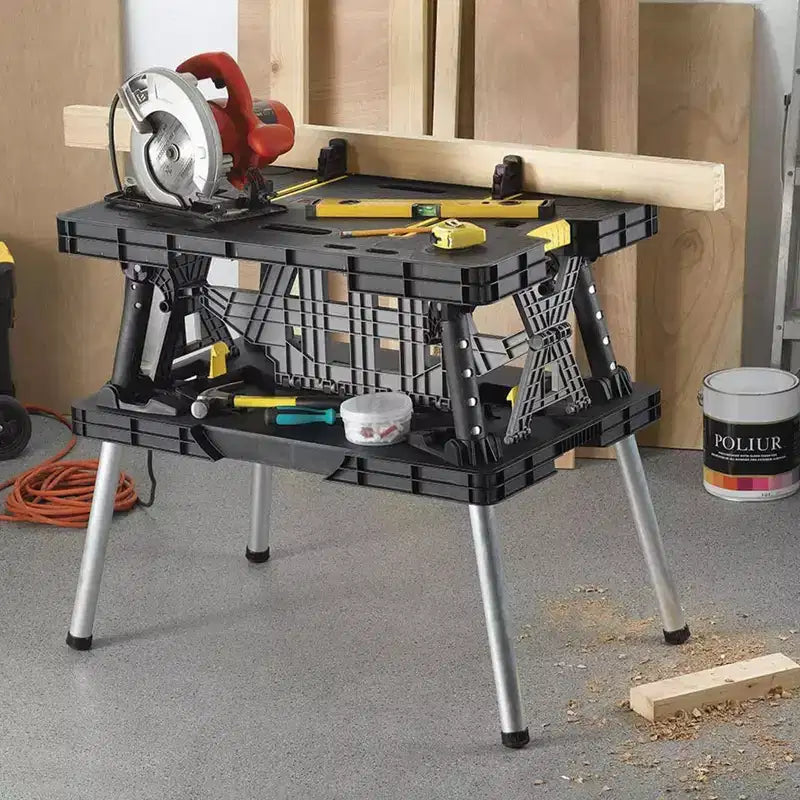 Keter Heavy-Duty Folding Workbench with 12 Adjustable Clamps, Foldable Work Table for Garage, Woodworking and Outdoor Workshop, 1000 lb Capacity