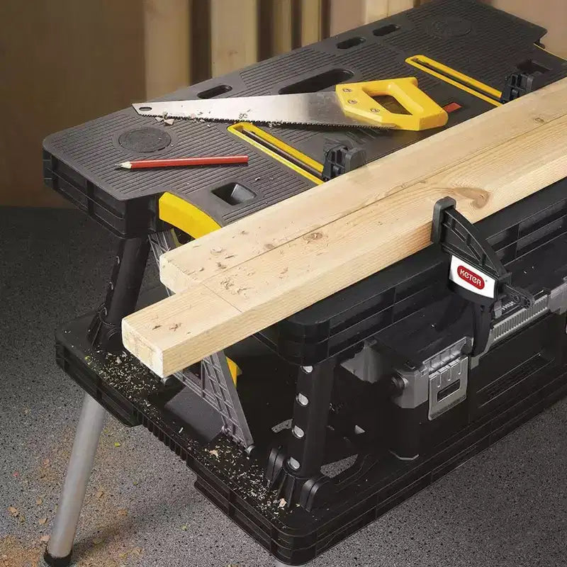 Keter Heavy-Duty Folding Workbench with 12 Adjustable Clamps, Foldable Work Table for Garage, Woodworking and Outdoor Workshop, 1000 lb Capacity