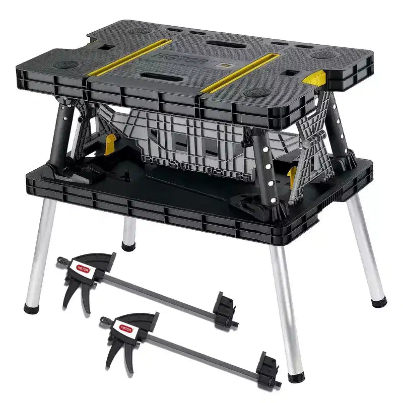 Keter Heavy-Duty Folding Workbench with 12 Adjustable Clamps, Foldable Work Table for Garage, Woodworking and Outdoor Workshop, 1000 lb Capacity
