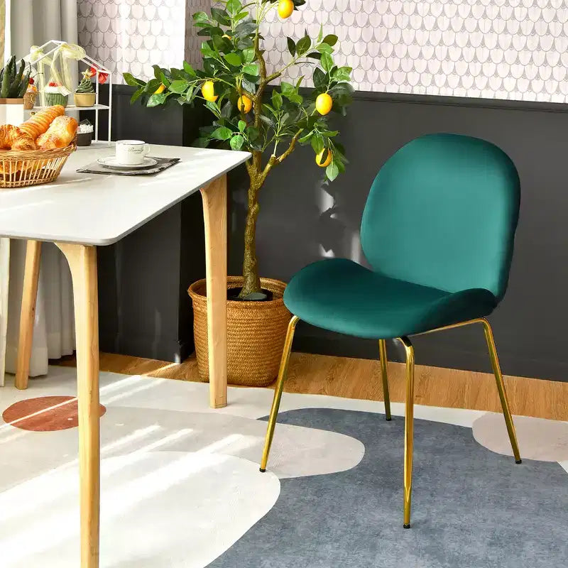 Costway Set of 2 Velvet Accent Chairs Dining Side Chairs w/Gold Metal Legs Pink/Beige/Green/Grey