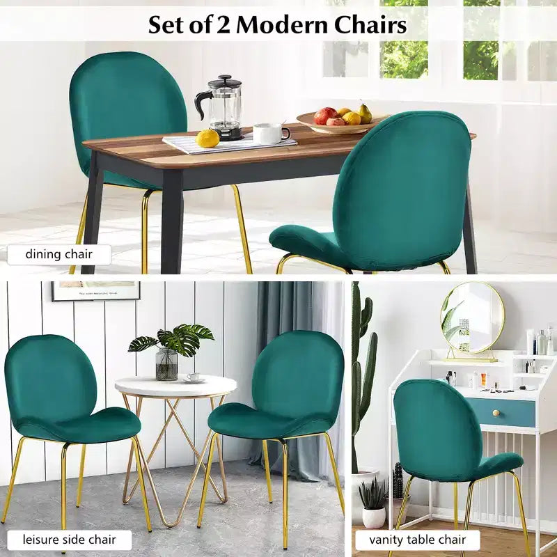 Costway Set of 2 Velvet Accent Chairs Dining Side Chairs w/Gold Metal Legs Pink/Beige/Green/Grey