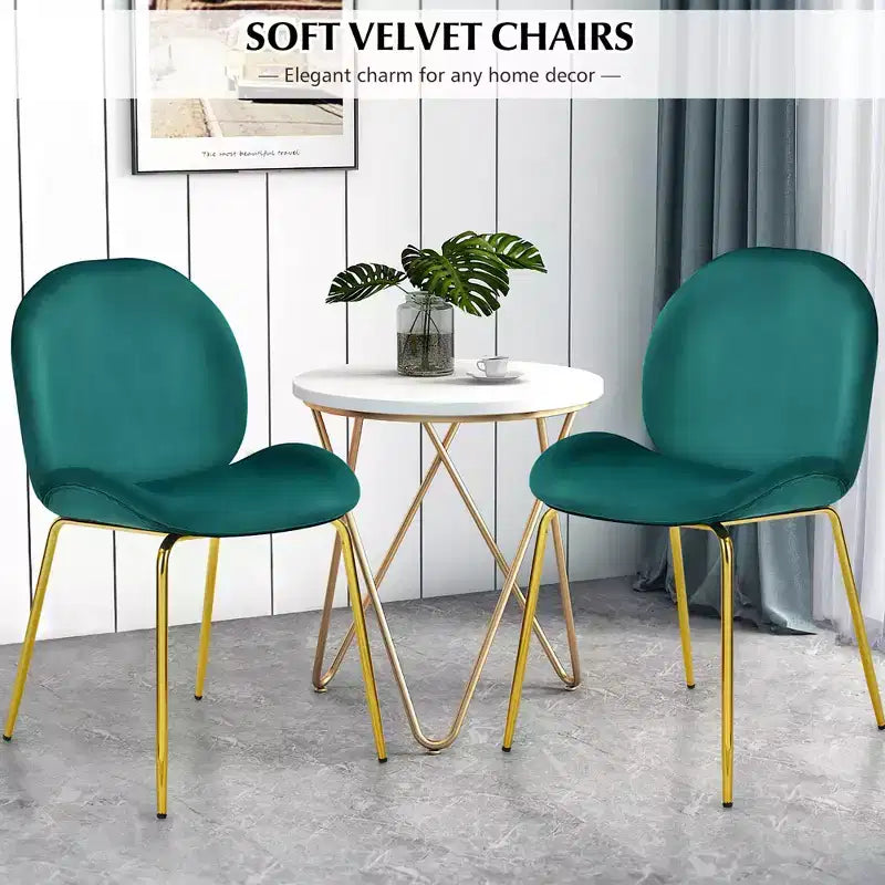 Costway Set of 2 Velvet Accent Chairs Dining Side Chairs w/Gold Metal Legs Pink/Beige/Green/Grey
