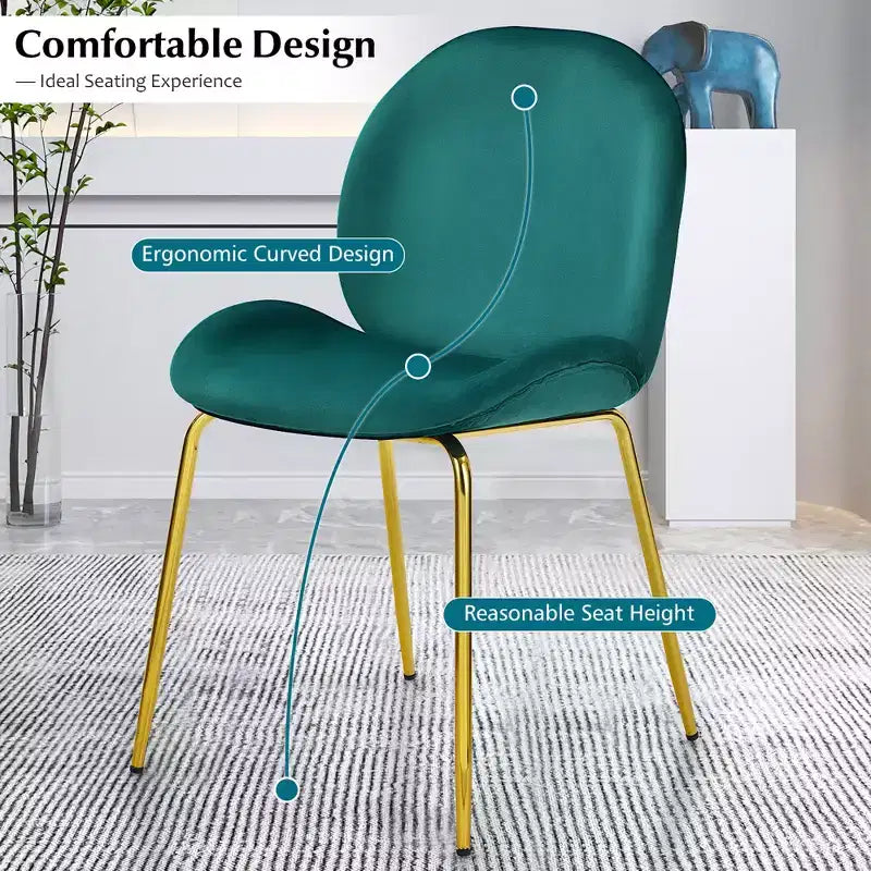 Costway Set of 2 Velvet Accent Chairs Dining Side Chairs w/Gold Metal Legs Pink/Beige/Green/Grey