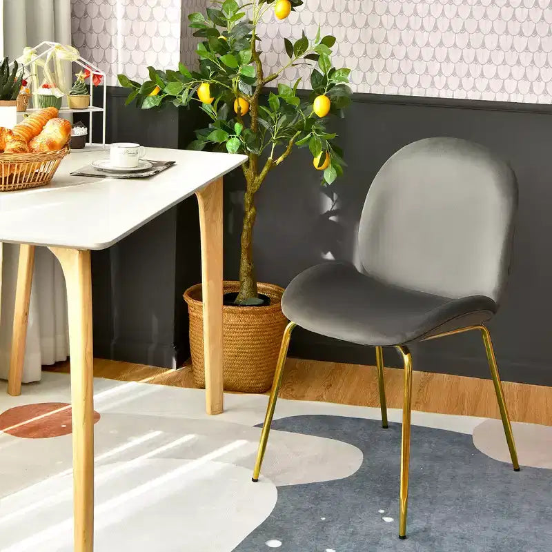 Costway Set of 2 Velvet Accent Chairs Dining Side Chairs w/Gold Metal Legs Pink/Beige/Green/Grey
