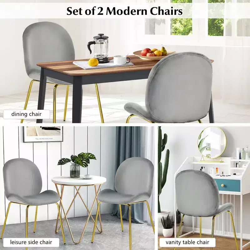 Costway Set of 2 Velvet Accent Chairs Dining Side Chairs w/Gold Metal Legs Pink/Beige/Green/Grey
