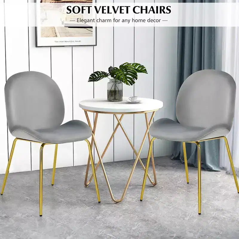 Costway Set of 2 Velvet Accent Chairs Dining Side Chairs w/Gold Metal Legs Pink/Beige/Green/Grey