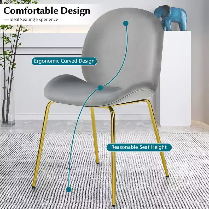 Costway Set of 2 Velvet Accent Chairs Dining Side Chairs w/Gold Metal Legs Pink/Beige/Green/Grey