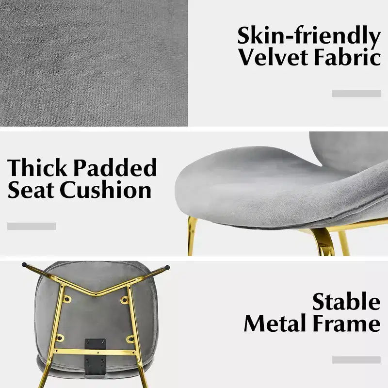 Costway Set of 2 Velvet Accent Chairs Dining Side Chairs w/Gold Metal Legs Pink/Beige/Green/Grey