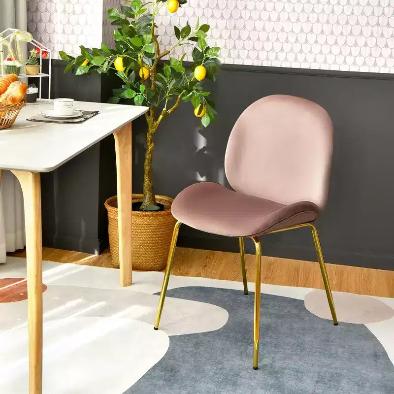 Costway Set of 2 Velvet Accent Chairs Dining Side Chairs w/Gold Metal Legs Pink/Beige/Green/Grey